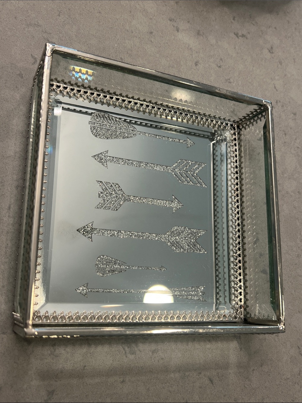 Nicole Miller Silver Mirrored Arrow Decorative Tray